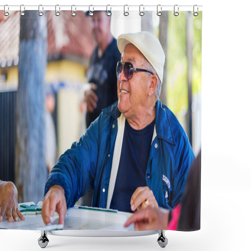 Personality  Elderly Domino Player Shower Curtains