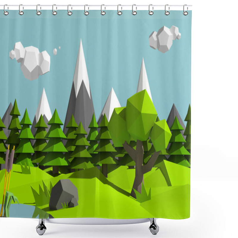 Personality  Low Poly Landscape Of A Countryside Shower Curtains