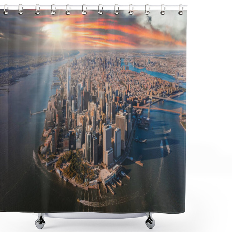 Personality  Beautiful Sunset Over Manhattan Island In New York City. Aerial New York View From Above. Shower Curtains