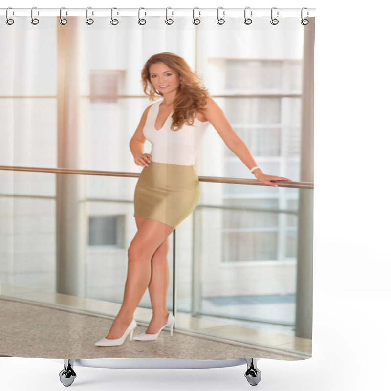 Personality  Modern Business Woman Near The Fence In The Bussiness Center Shower Curtains