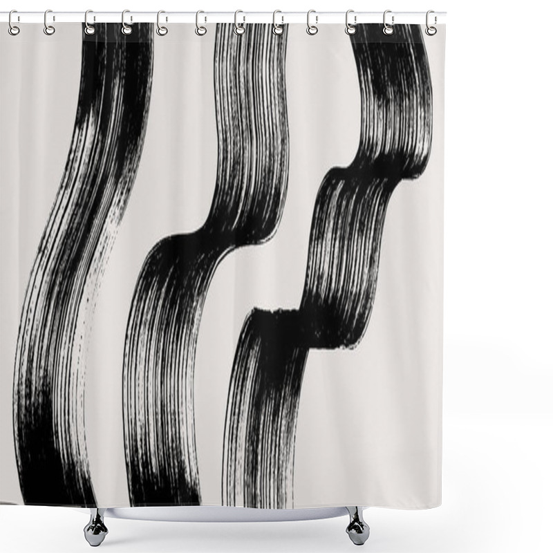 Personality  Set Of Japanese Brush Stroke Texture On White Background. Wavy Black Bold Strokes. Template Grunge Strong Brush Stroke Graphic Element, Turbulence Brush Stroke. Vector Japanese Brush Illustration. Shower Curtains