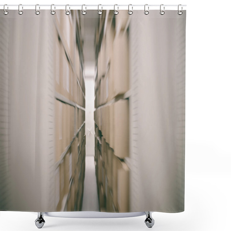 Personality  Metal Shelves Full Of Documents Stored In An Old Archive ,  Old  Shower Curtains