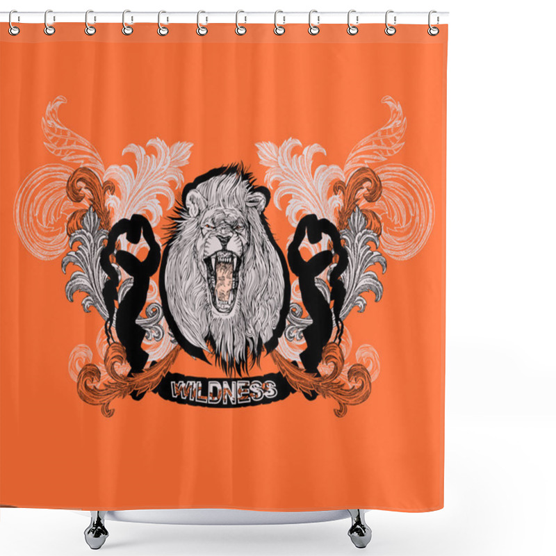 Personality  Abstract Background With King Lion, Vector T-shirt Design Shower Curtains