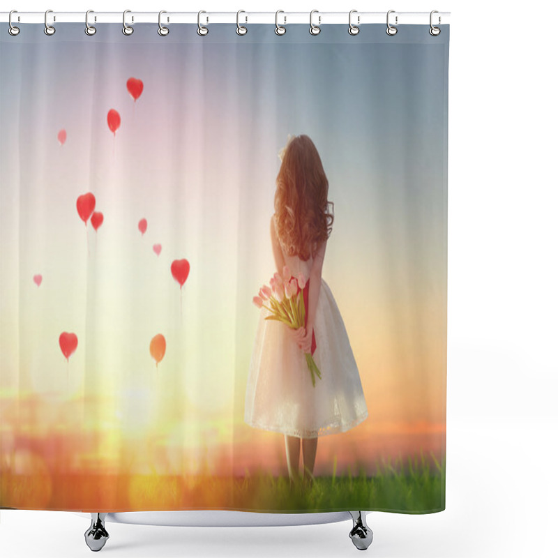 Personality  Girl Looking At Red Balloons Shower Curtains