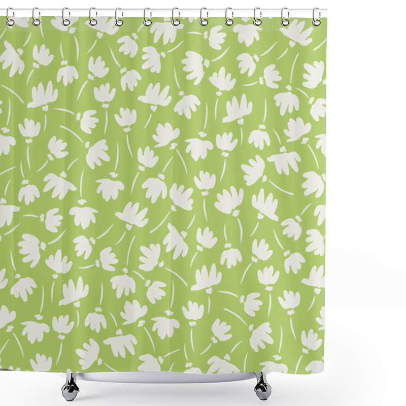 Personality  White And Green Abstract Gestural Spring Flowers Vector Seamless Pattern. Simple Clean Floral Backrgound. Shower Curtains