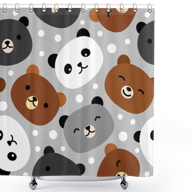 Personality  Teddy Bear Seamless Pattern Background, Happy Cute Bear With Dots, Cartoon Bears Vector Illustration  Shower Curtains