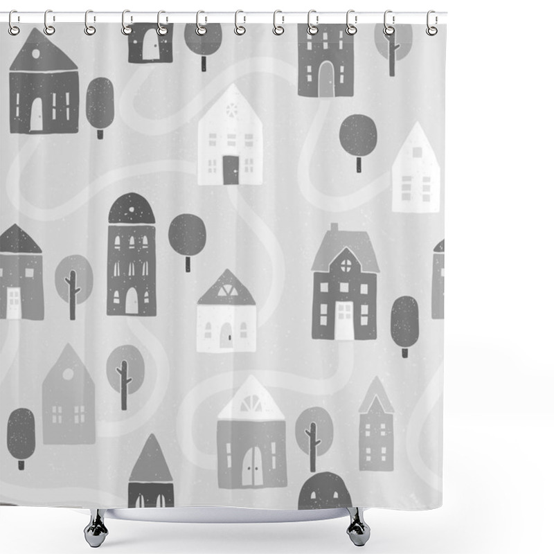 Personality  Grayscale Houses Pattern Shower Curtains