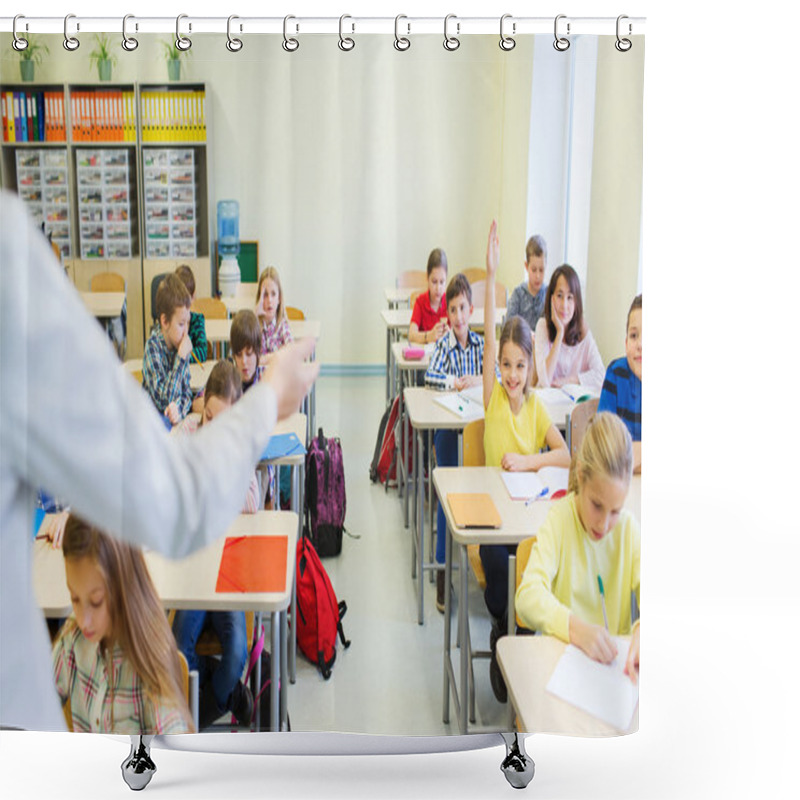 Personality  Group Of School Kids Raising Hands In Classroom Shower Curtains