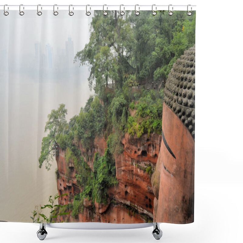 Personality  World's Biggest Buddha With Leshan Skyline Shower Curtains