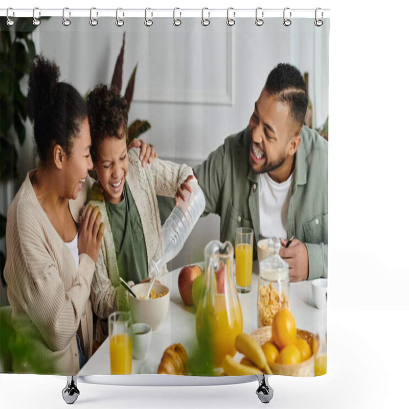 Personality  African american family enjoying meal at table. shower curtains