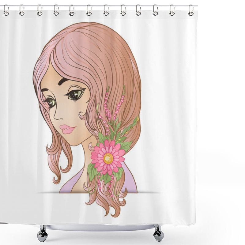 Personality  A Young Beautiful Girl With A Flower Wreath On His Head. Shower Curtains