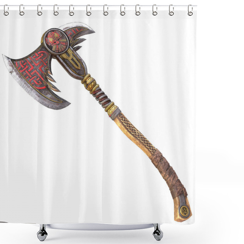 Personality  Viking Fantasy Axe On An Isolated White Background. 3d Illustration Shower Curtains