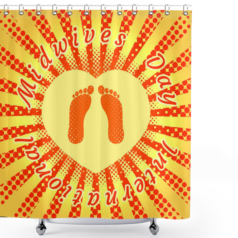 Personality  International Midwives Day. Footprints Of The Baby. Background Yellow Heart Shower Curtains