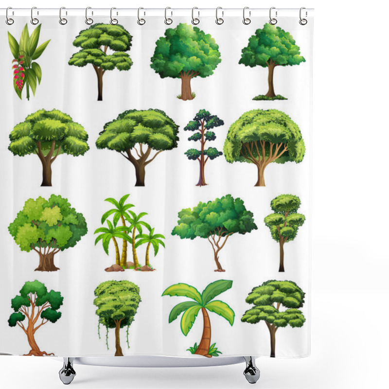 Personality  Set Of Variety Plants And Trees Illustration Shower Curtains