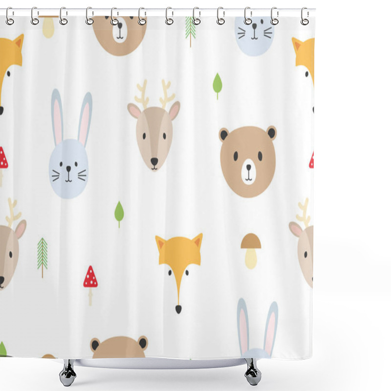 Personality  Cute Forest Animal Seamless Pattern Background With Rabbit, Fox, Bear, Deer, Mushroom, Leaf, Tree Vector Illustration. Shower Curtains