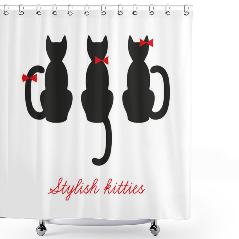 Personality  Set Of Three Black Cats. Cats That Sit Back.  Shower Curtains