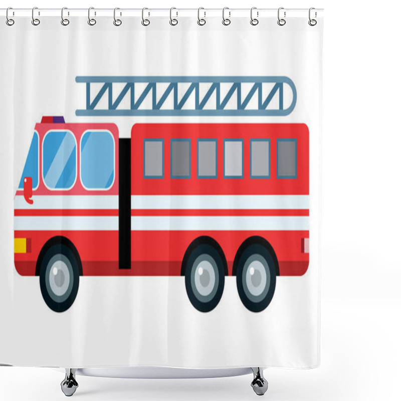 Personality  Fire Truck Car Vector Illustration Isolated Cartoon Silhouette Fast Emergency Service Transport Vehicle Transportation Alarm Safety Burning Shower Curtains