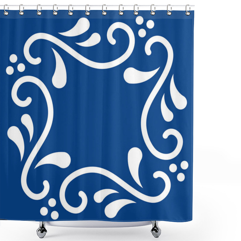 Personality  Mexican Talavera Tile Pattern. Ornament In Traditional Style From Puebla In Classic Blue And White. Floral Ceramic Tile With Dot And Leaves. Folk Art Design From Mexico. Shower Curtains