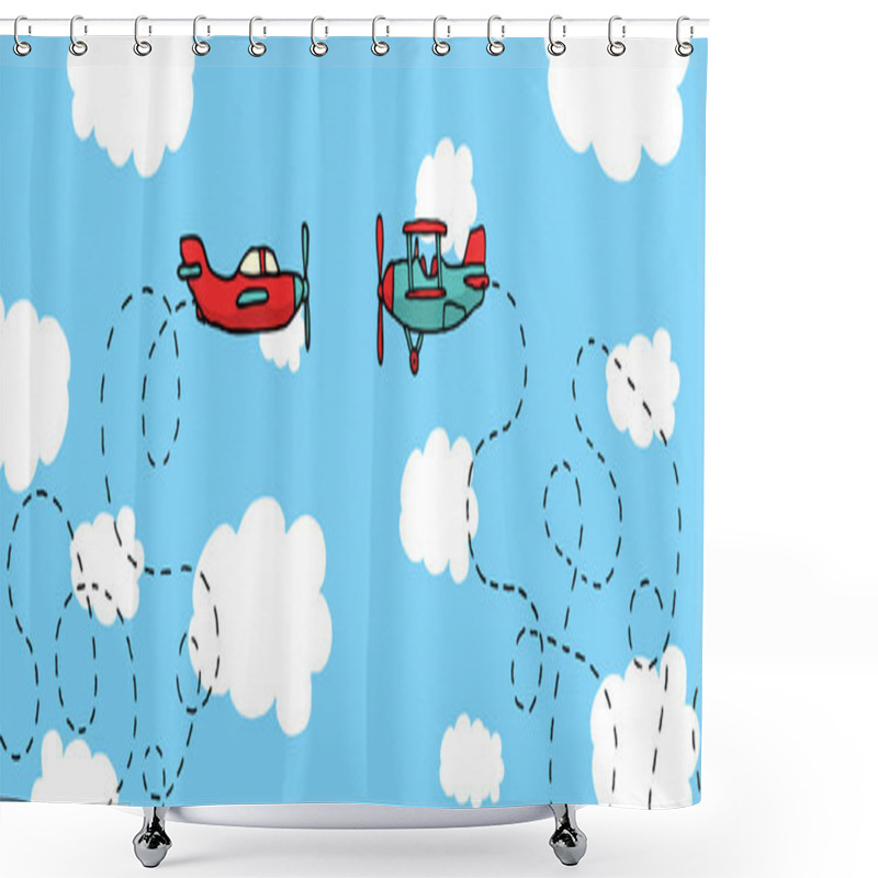 Personality  Aerial Dogfight. Cartoon Planes In Battle Shower Curtains