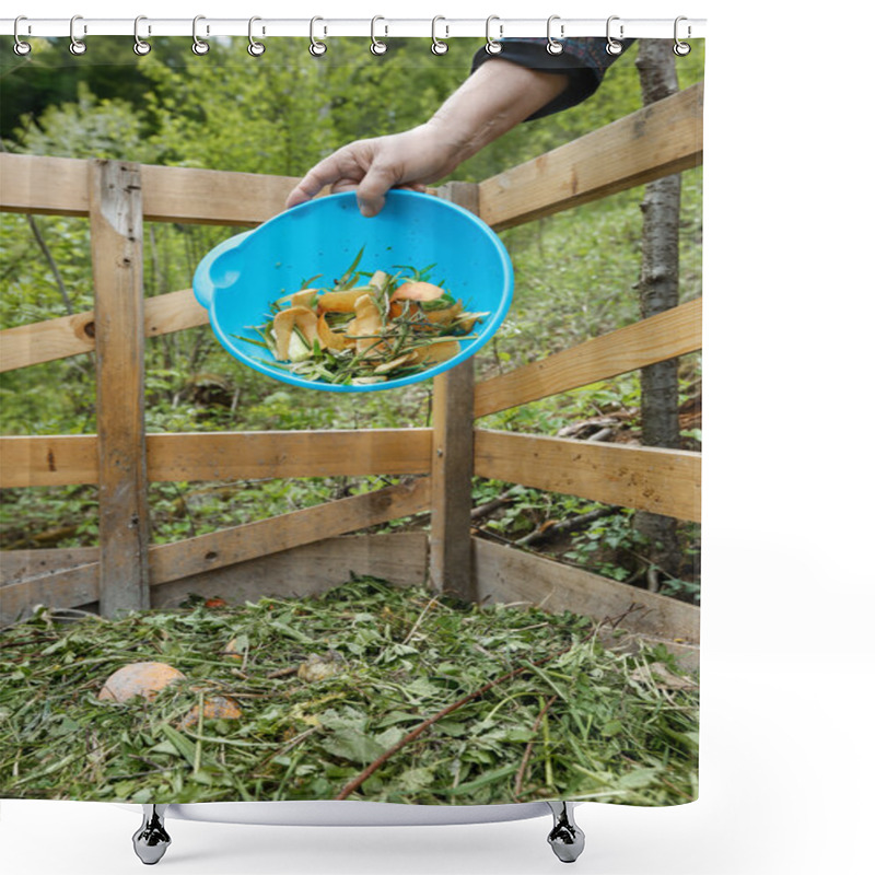 Personality  Organic Kitchen Waste Being Thrown On A Compost Shower Curtains