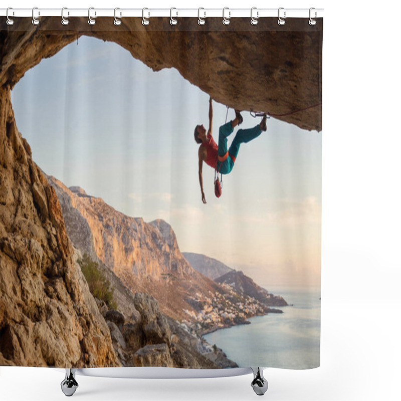 Personality  Caucasian Man Climbing Challenging Route  Shower Curtains