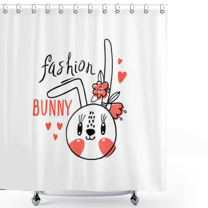 Personality  Fashion Kawaii Bunny. Vector Illustration Of A Rabbit Face With A Barrettes Flowers. Can Be Used For T-shirt Print, Kids Wear Design, Baby Shower Card Shower Curtains