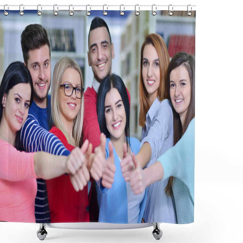 Personality  Students Smiling At Camera With Thumbs Up, Shower Curtains