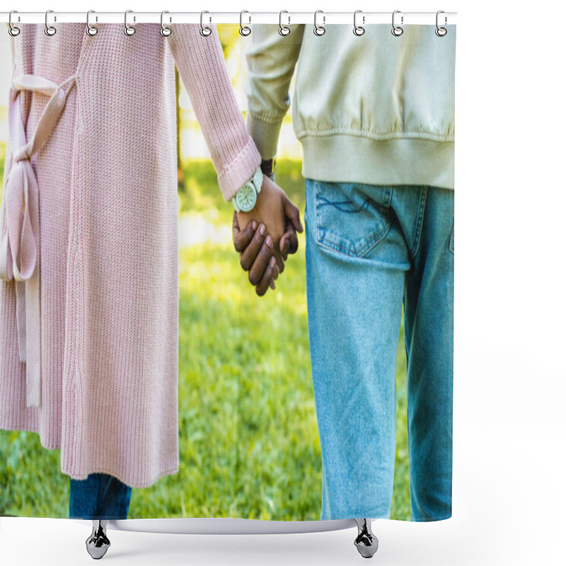 Personality  Cropped Image Of African American Couple Holding Hands In Park Shower Curtains