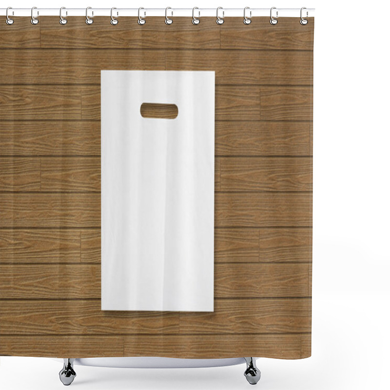 Personality  Blank Plastic Bag Mock Up On Wooden Floor. Empty White Polyethyl Shower Curtains