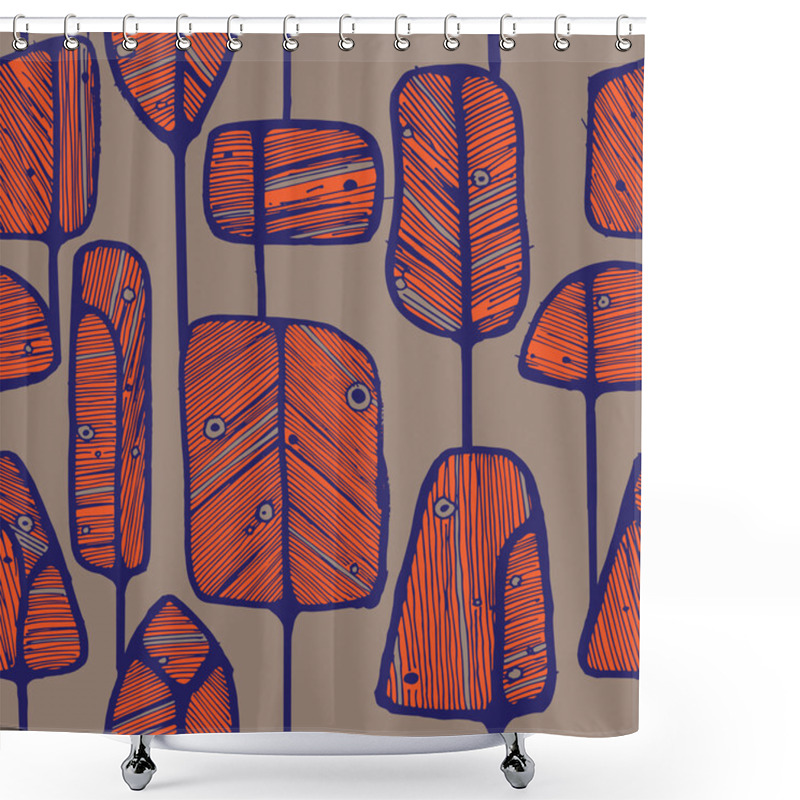 Personality  Seamless Pattern Design With Abstract Doodle Trees Shower Curtains