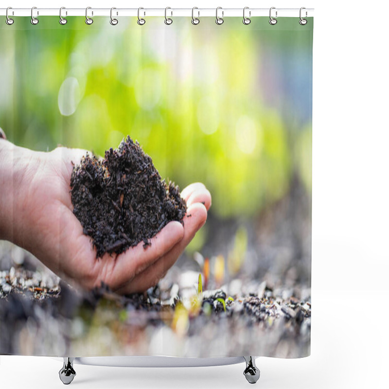 Personality  Soil Testing With A Test Tube In The Soil Close Up The Plants In The Background In Australia Shower Curtains