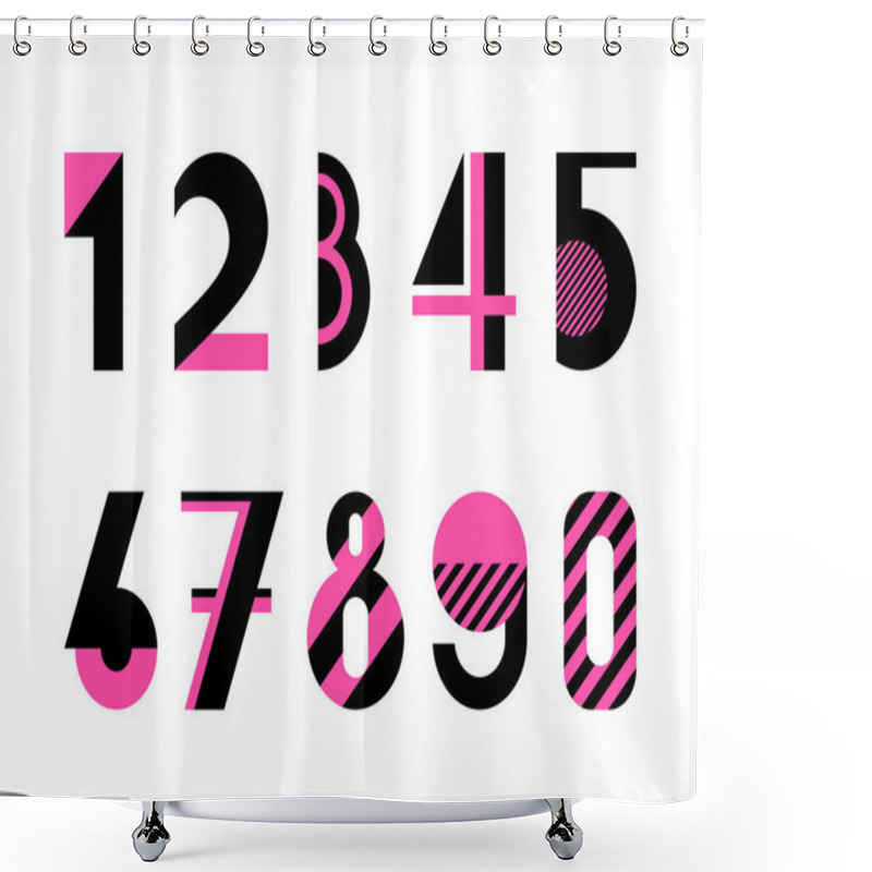 Personality  Set Of Digits. Trendy Geometric Font. Abstract Alphabet In Memphis Style. Type Letters 80s - 90s Style. Numbers Isolated On A White Background. Shower Curtains