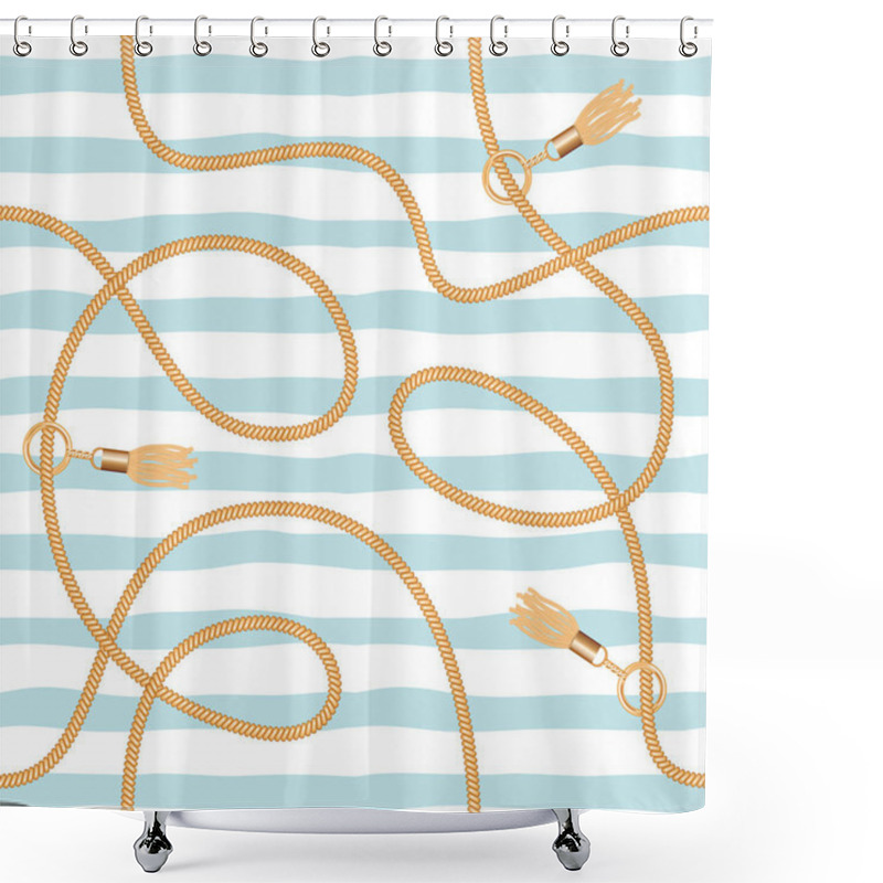 Personality  Chains, Tassels And Ropes Marine Seamless Pattern For Summer Fabric Design. Vacation Seaside Holidays Theme. Shower Curtains