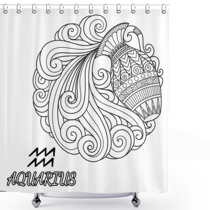 Personality  Line Art Design Of Aquarius Zodiac Sign For Design Element And Coloring Book Page. VEctor Illustration. Shower Curtains