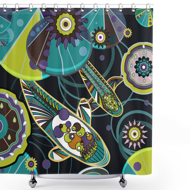 Personality  Abstract Illustration With Fishes Shower Curtains