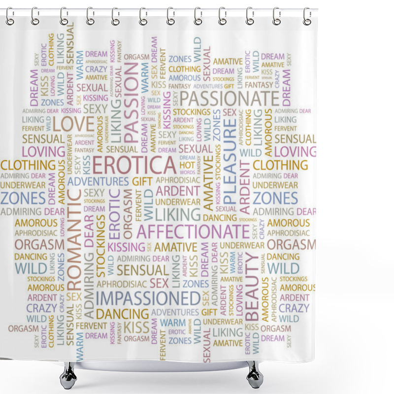 Personality  EROTICA. Seamless Vector Pattern With Word Cloud. Shower Curtains