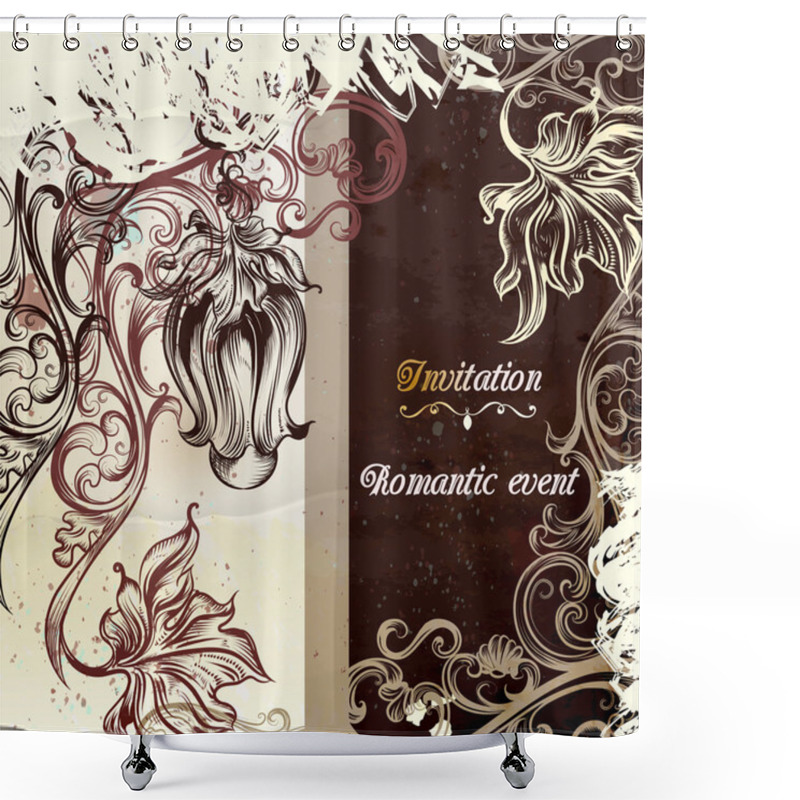 Personality  Vector Invitation Card In Grunge Victorian Style Shower Curtains