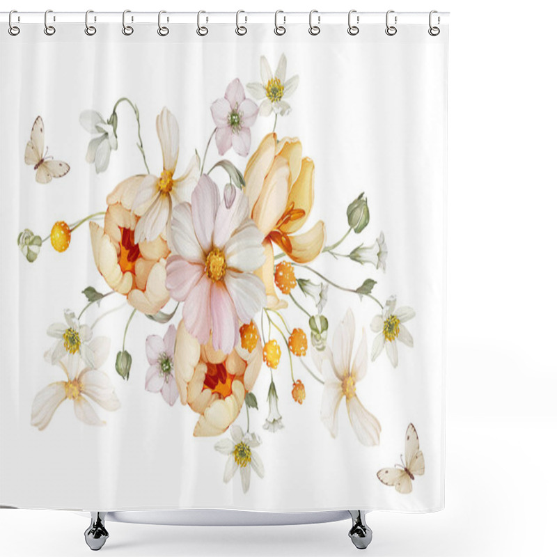 Personality  Floral Composition With Wildflowers And Butterflies Shower Curtains