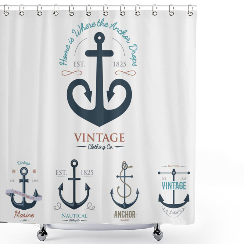 Personality  Vintage Retro Anchor Badge Vector Sign Sea Ocean Graphic Element Nautical Anchorage Symbol Illustration Shower Curtains