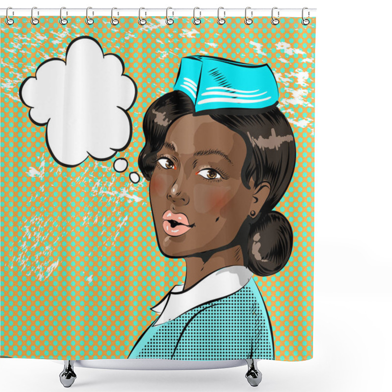 Personality  Vector Pop Art Illustration Of Beautiful African American Stewardess Shower Curtains