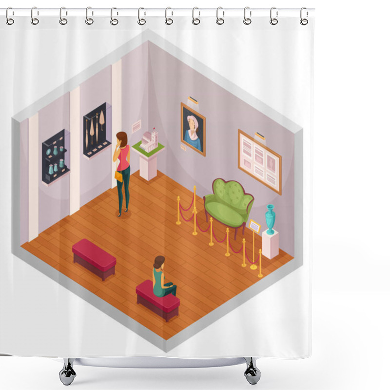 Personality  Museum Exhibition Isometric Composition  Shower Curtains