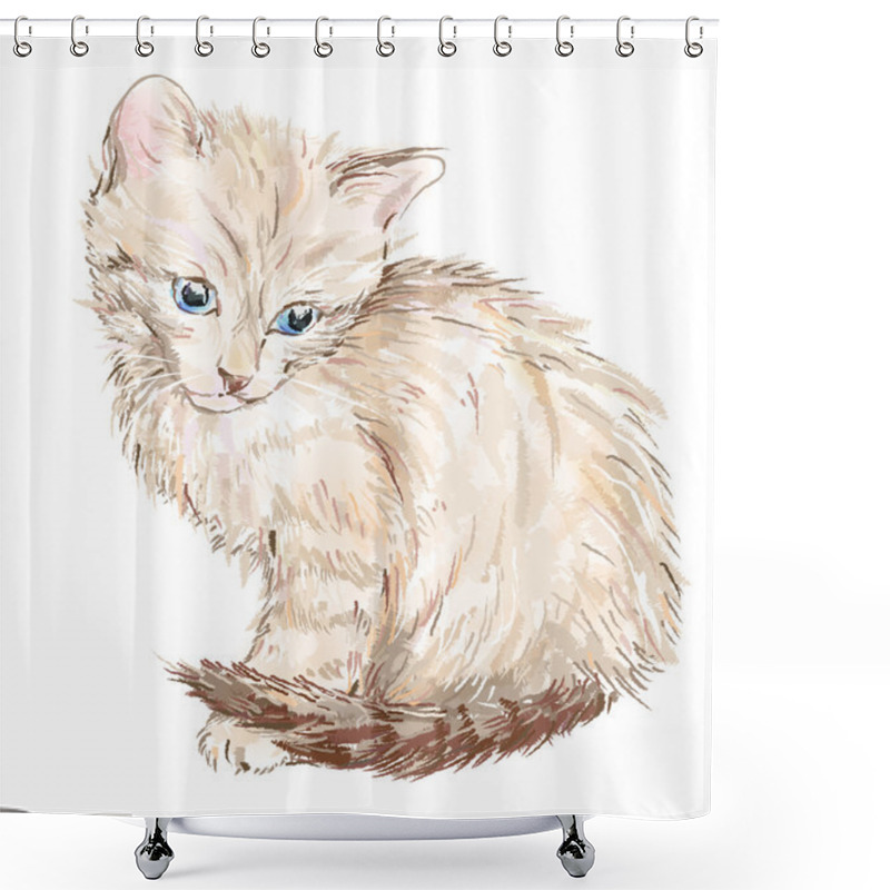 Personality  Hand Drawn Portrait Of The Kitten Shower Curtains