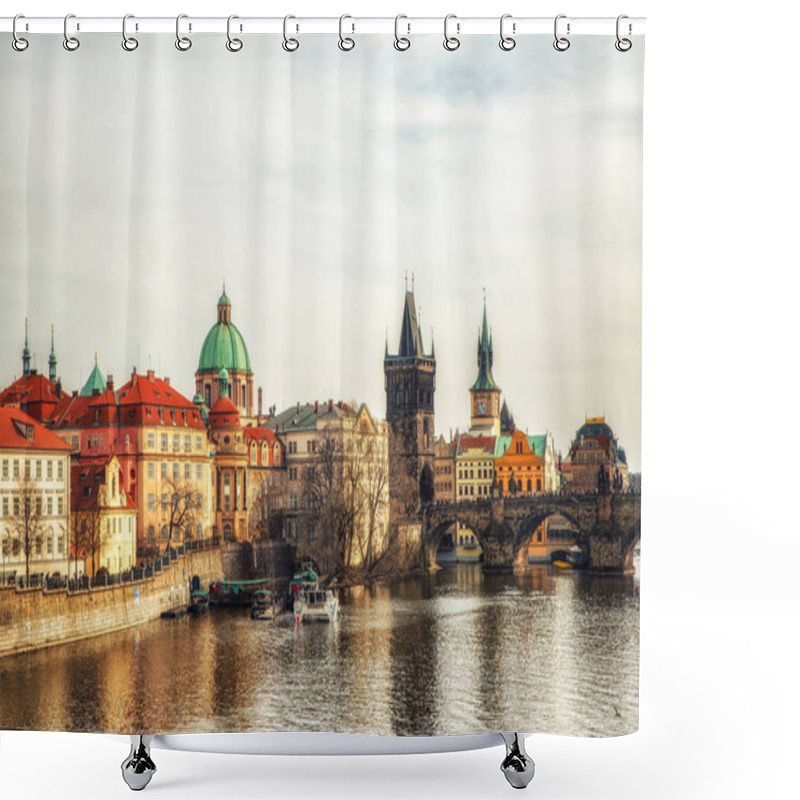 Personality  Prague, Czech Republic - April 04, 2018: Scenic View On Vltava River And Historical Center Of Prague,buildings And Landmarks Of Old Town, Prague, Czech Republic Shower Curtains