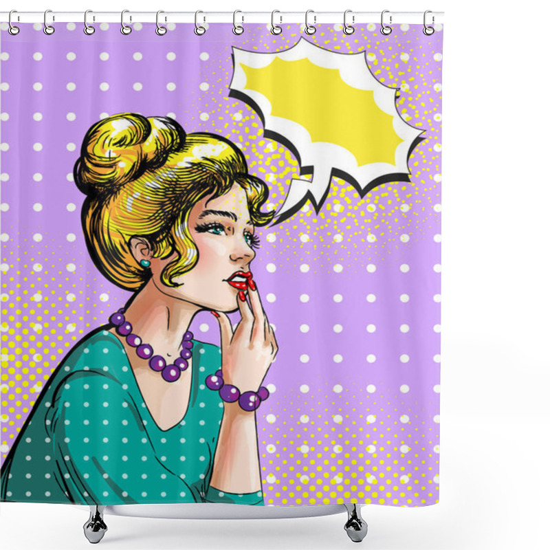 Personality  Vector Pop Art Illustration Of Dreamy Blonde Woman Shower Curtains