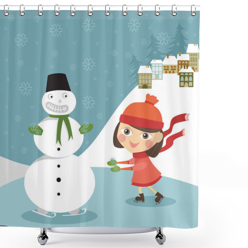 Personality  Girl Skates With Snowman Shower Curtains