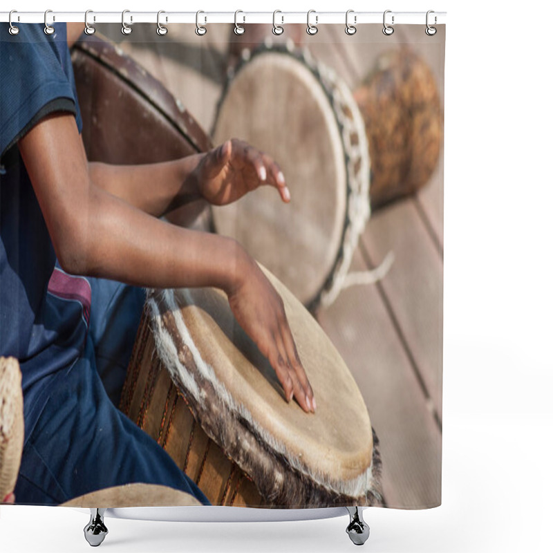 Personality   Kids Hands On African Drums In Outdoor Shower Curtains