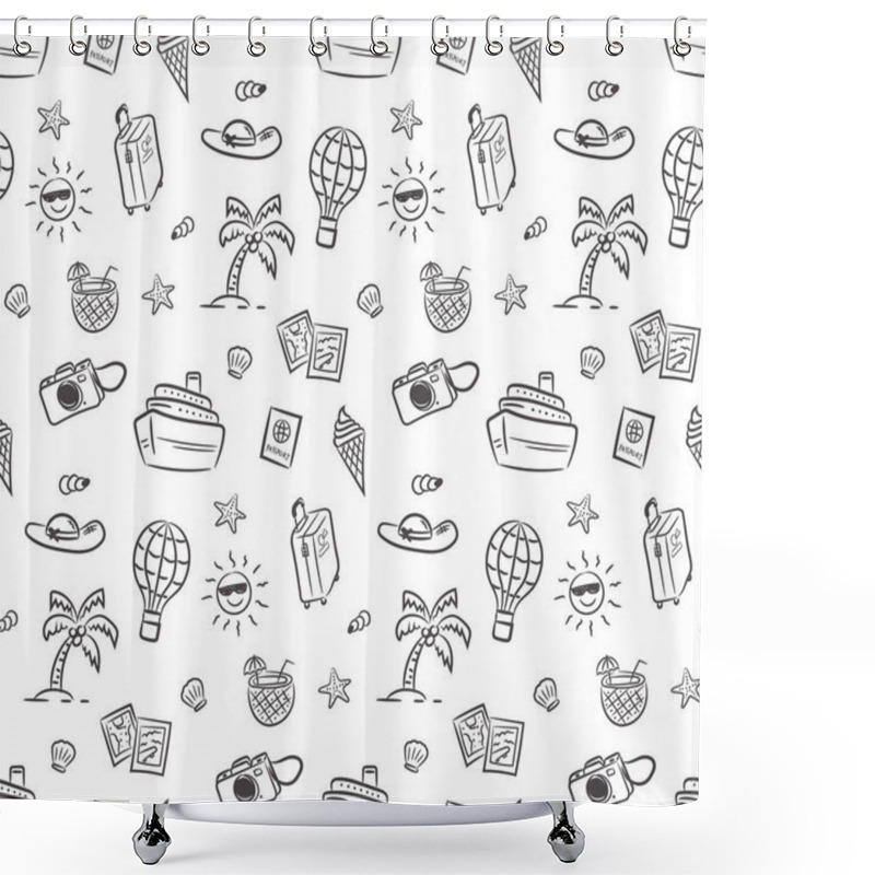 Personality  Travel Vacation Doodle Seamless Background, Vector Shower Curtains