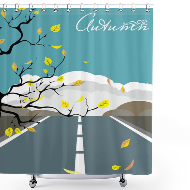 Personality  Autumn Landscape With Falling Dry Leaves From A Tree On The Back Shower Curtains