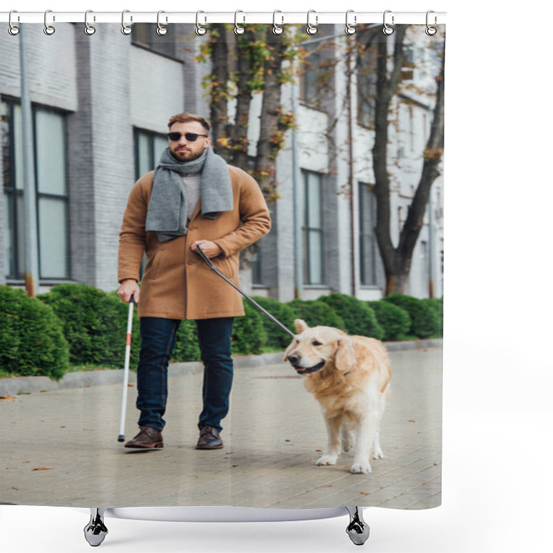 Personality  Blind Man Walking With Guide Dog On Urban Street Shower Curtains