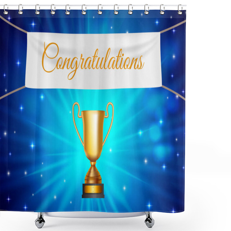 Personality  Gold Cup Winner Congratulations Background. Vector Illustration Shower Curtains